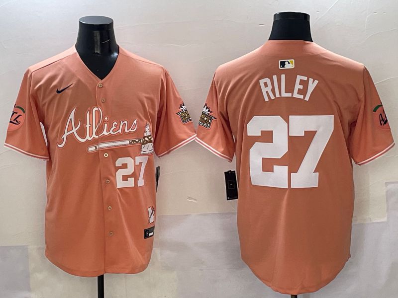 Men Atlanta Braves 27 Riley Orange Five generations Joint Name 2025 Nike MLB Jersey style 5